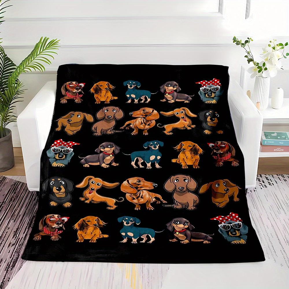 Dachshund Dog Blanket Funny Puppy with Glasses and Bow Tie Soft Warm Throw for Bed Sofa Living Room Office Travel Camping Gift