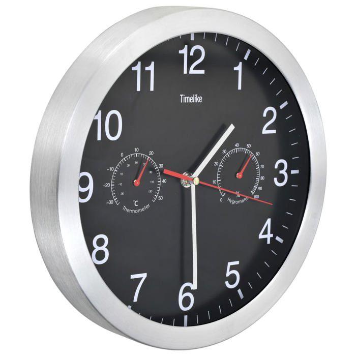 VidaXL Horloge Murale à Quartz Hygromètre Thermomètre Noir Pendule de Cuisine 50624