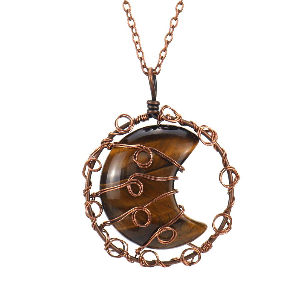Handmade Winding Natural Crystal Agate Moon Pendant Necklace Couple Jewelry N589