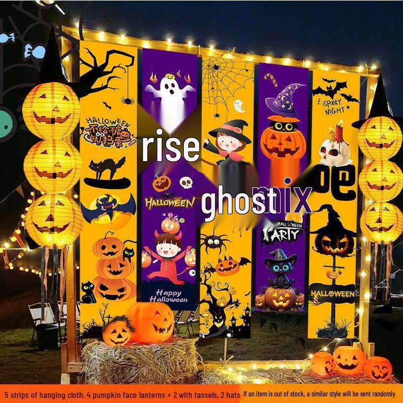 Halloween Förskola Bar Utomhusdekor: Hängande pumlykta & Fotorekvisita-prydnader