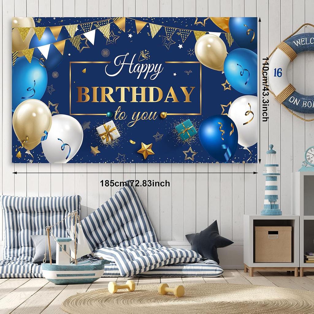 Navy Blue Birthday Confetti Balloons Kit Set 50 Pieces Photography Backdrop Banner Package for Boys Girls Men Women Birthday Party Decorations