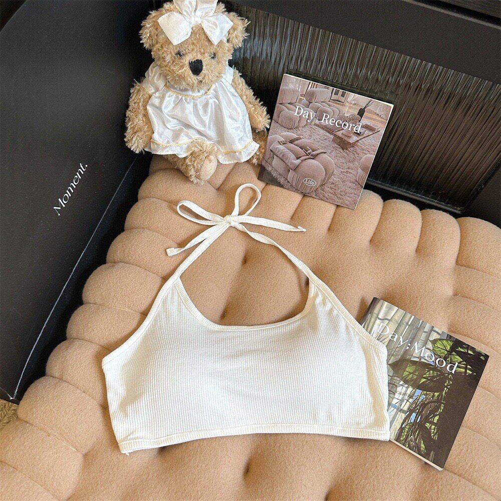 Женский летний пляжный топ-халтер на завязках со встроенным бюстгальтером без бретелей One Size (40-65 kg) белый