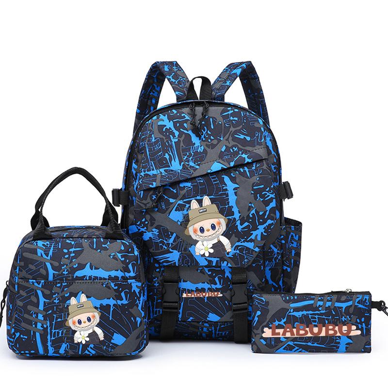 School Bag New Printing Three-piece Set School Bag Cartoon Rabbit Student Backpack Satchel Boys and Girls