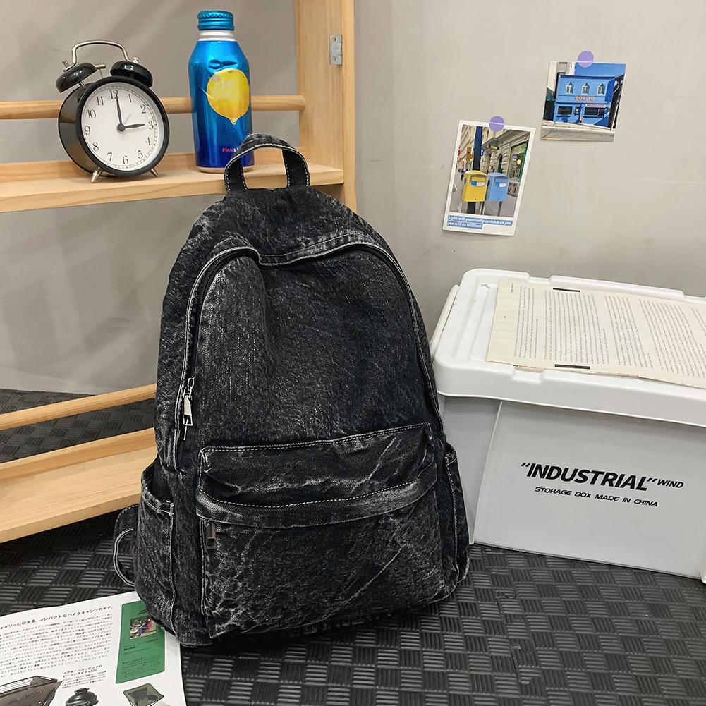 Plecak dla Kobiet Mężczyzn Wielokieszeniowy Torba Szkolna Dżinsowy Zamek Błyskawiczny Retro Plecak Plecak Dzienny Podróżna Torba na Siłownię