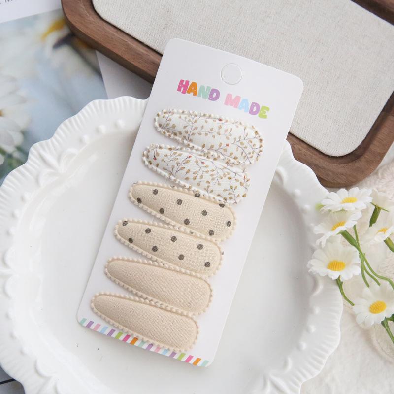 6Pcs/set Cute Floral Cotton Hair Clips Set Plaid Fabric Bows for Girls Baby Kids Hair Accessories Finishing Bangs Kids Headwear