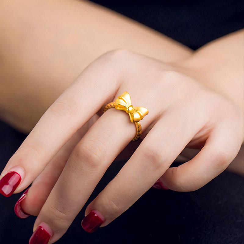 Brass Gold Delicate Plated Open Bow Ring Adjustable Fit Simple Stylish Jewelry Womens