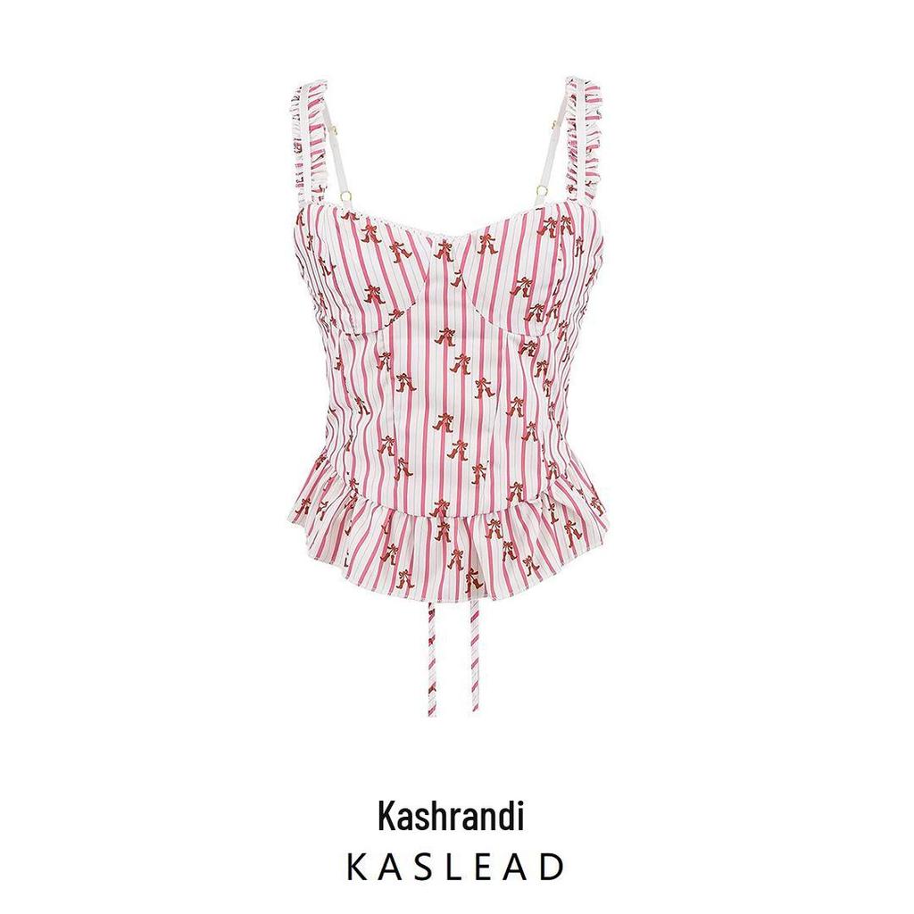 2025 Spring Women's European & American Striped Lace-up Vest Top: Fashionable, Simple, Versatile