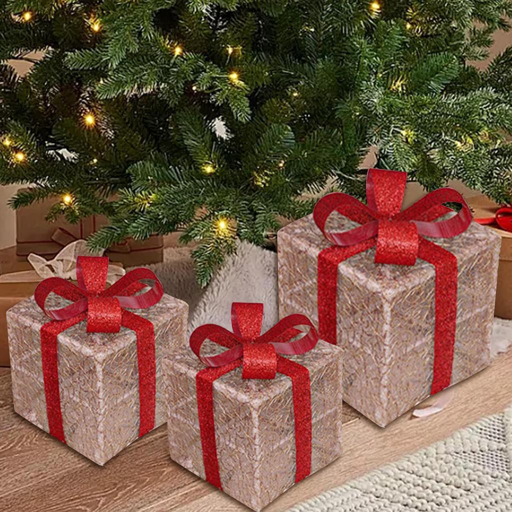 Lighted Christmas Boxes 3 Pieces folding luminous LED light string Christmas LED Light Decorations gift box ornament decor light