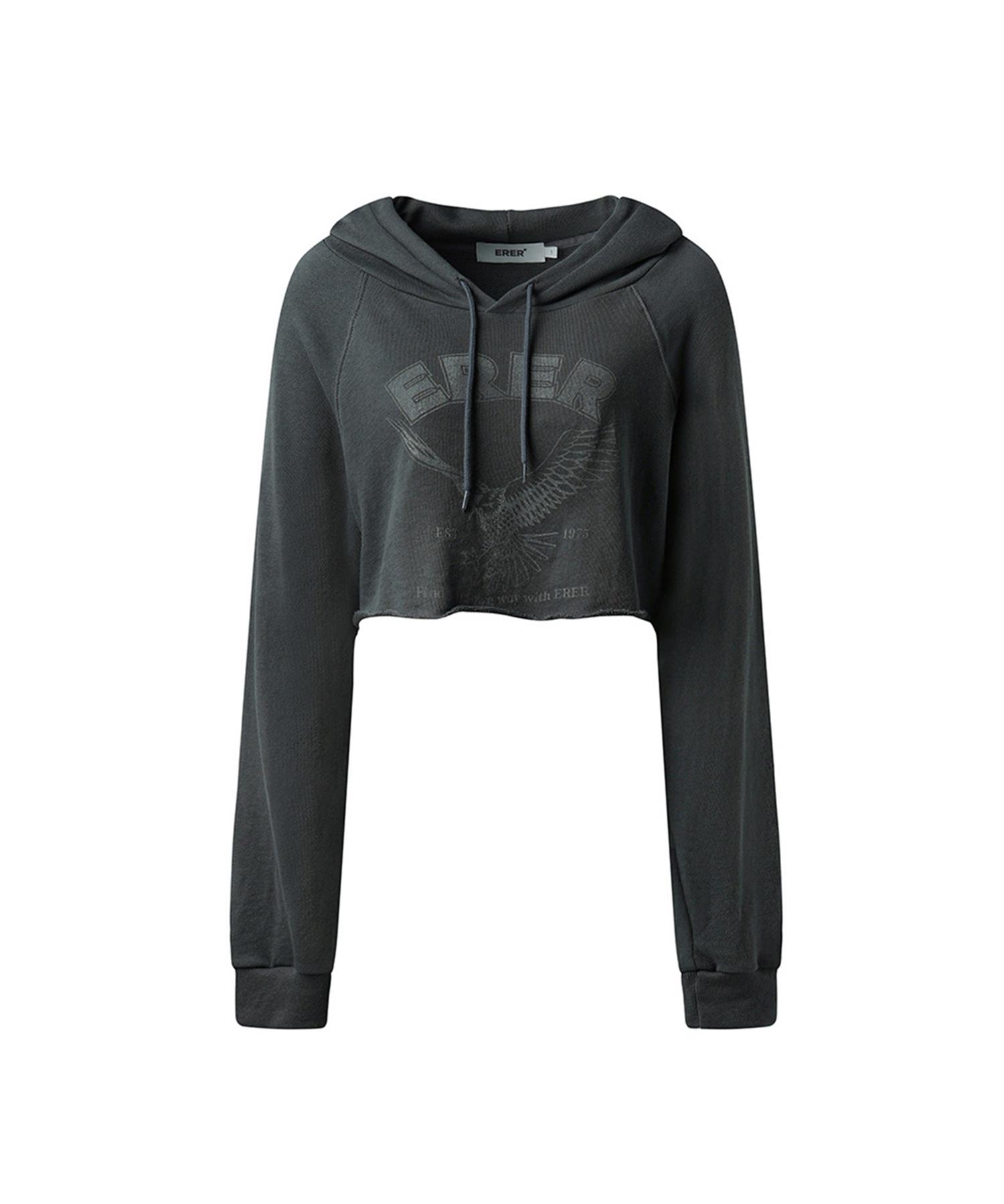 Er Er Eagle Printed Crop Hoodie Charcoal Charcoal/1