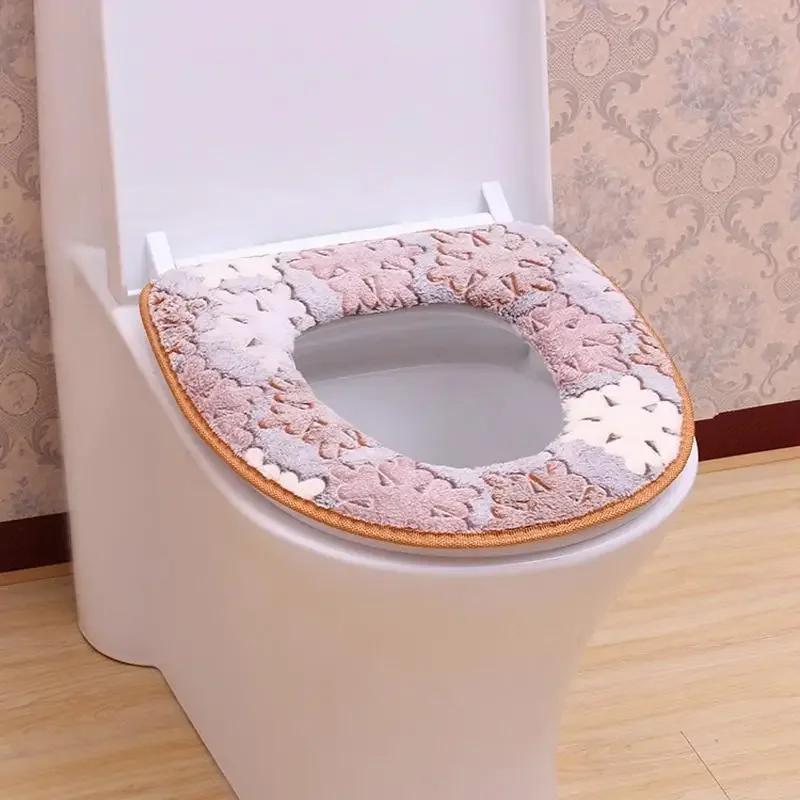1 Piece Bathroom Heater Washable Cloth Toilet Seat Cover Toilet Seat Warming Pad Toilet Seat Set