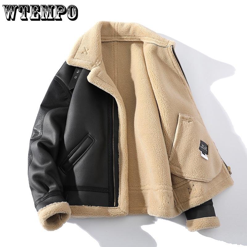 Veste à un revers rembourrée en fourrure épaisse de grande taille pour homme Veste à la mode en cuir épissé