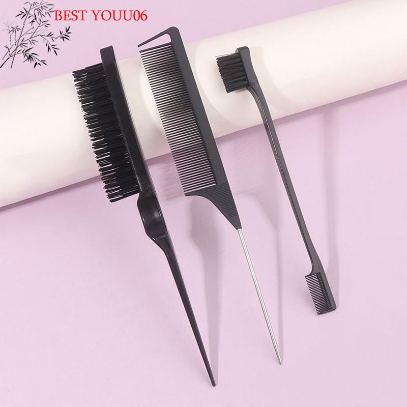 (YOUU06)3Pcs Hair Styling Comb Hair Brush Set, Teasing Edge Brush Rat Tail Comb For Curly/Straight/Wet/Dry/Long/Shot Hair