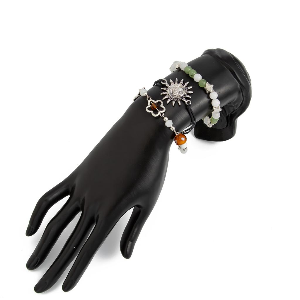 Boho Bransoletka z Kamiennych Koralików Słońce dla Kobiet Biżuteria Wakacyjna Prezent Spiralny Design Motyl Wielowarstwowa Zawieszka Gwiazda Etniczny Styl Bransoletka Tkana Bransoletka