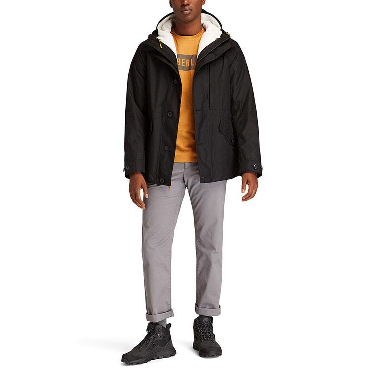 Timberland Outdoor Fleecegefütterte Drei-in-Eins Kapuzen-Logojacke Herrenjacke Schwarz A448C-001