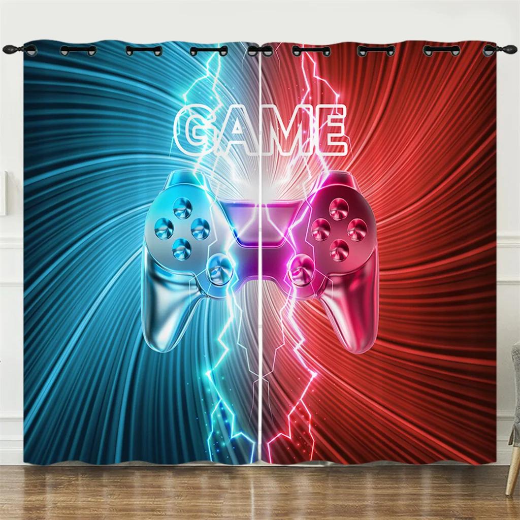 2pcs Rainbow Green HD Digital Printed Curtains Home Decor Living Room Bedroom Rod Pocket Curtains Color Gamepad Print Bedroom