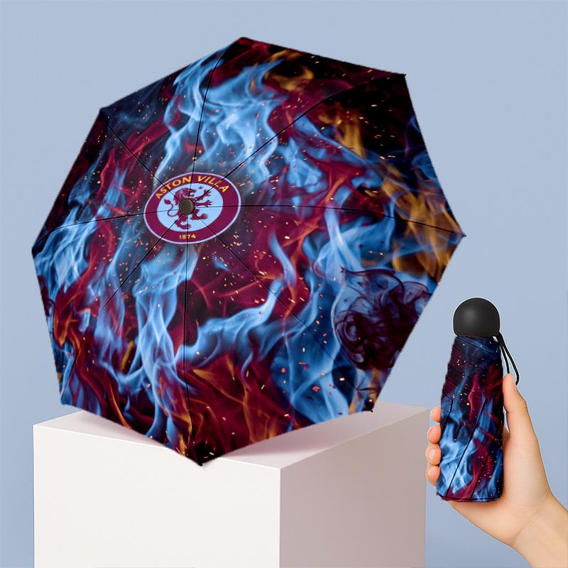 Aston Villa Football Pattern Printed Mini 5 Folds 8 Ribs Compact Umbrella Windproof Waterproof Lightweight Portable Folding
