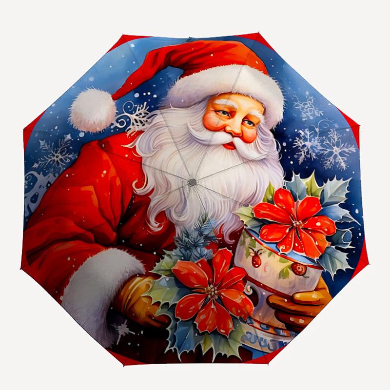 

1PC Christmas Santa Claus Automatic Open/close Umbrella with 8-Rib Structure for Women/Men, All-Season Use - Travel Essential, Stylish Accessory, High