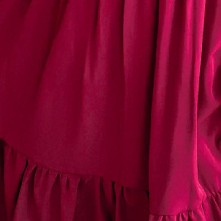 Summer Spring Flared Swing Dress Square Neck Long Sleeve Ruffled Solid Color A Line All Match Sizes S To XL