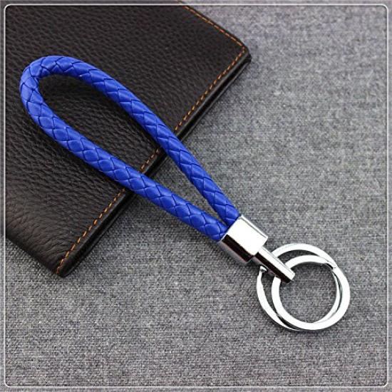 PU Leather Braided Rope Ring Fits DIY Circle Pendant Key Chain Holder Car Key Ring for Men and Women QL-BK