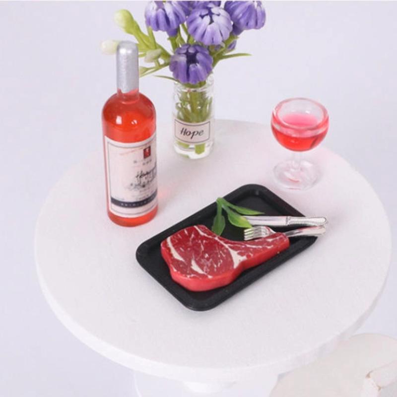 5Pcs Simulated Steak Pasta Plate Knife And Fork Model Kit Dollhouse Kitchen Food Decoration Toy DIY Accessories
