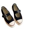 Thick-soled One-pedal Shallow-mouth Canvas Shoes for Women's 2025 New Fashion Versatile One-word Buckle Mary Jane Casual Shoes