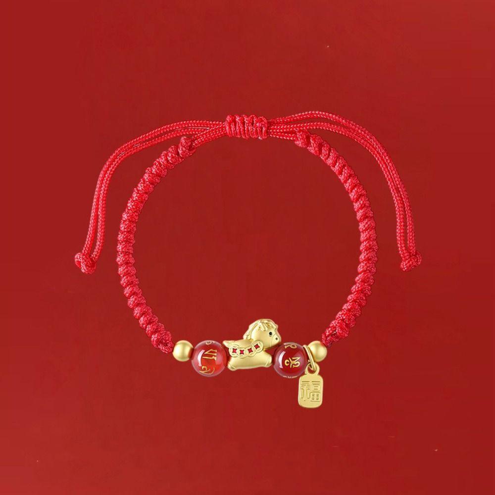 Calabash Good Lucky Bracelet Hand-woven Chinese Red Handrope Zodiac Horse Bracelet  Decoration