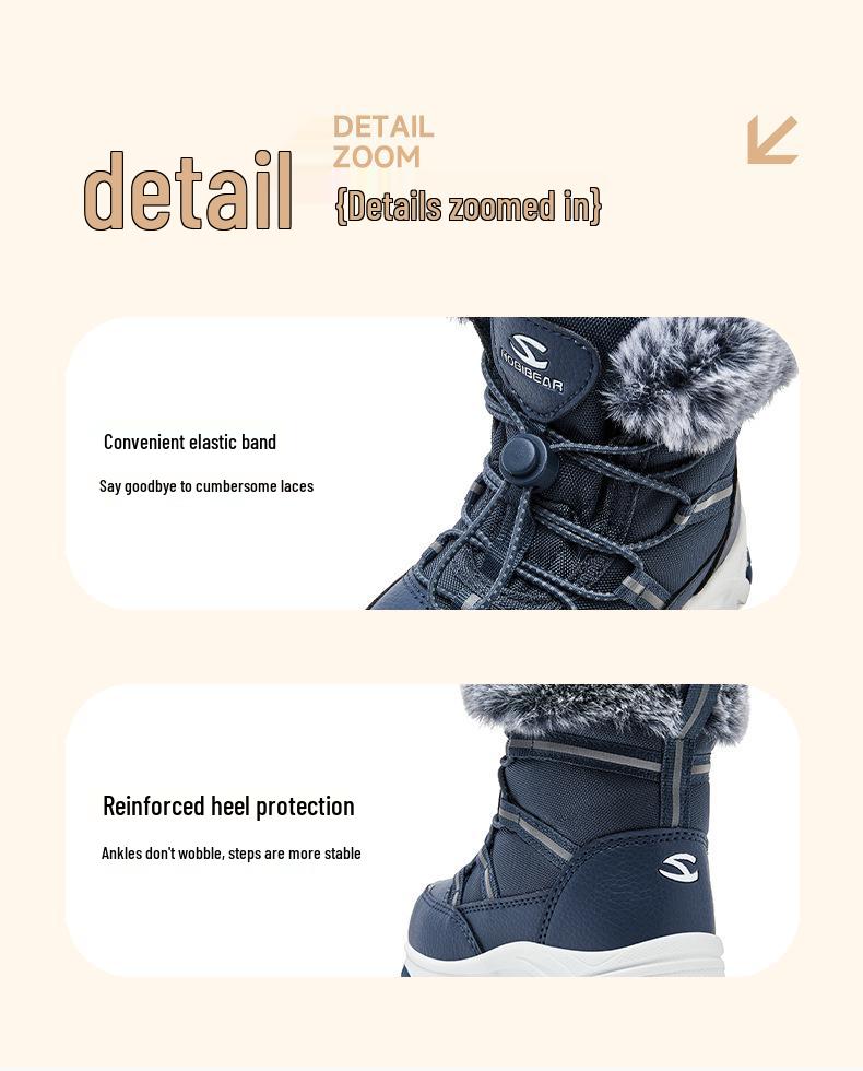 Happy Bear Kids' Winter Snow Boots - Warm, Mid-Calf, Velvet-Lined Cotton Boots for Boys and Girls