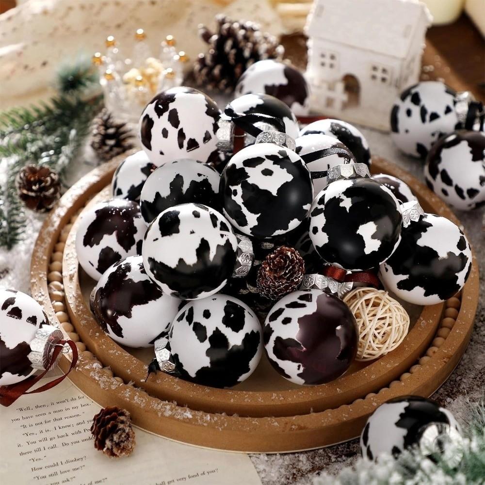 12/24Pcs New Cow Print Ball Christmas Tree Ornaments Shatterproof 6CM Christmas Ball Western Cowboy DIY Xmas Decorations