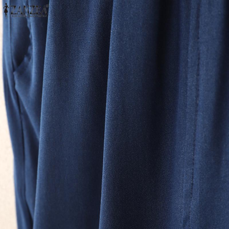 ZANZEA Women Casual Elastic Waist Loose Embroidery Print Cropped Pants