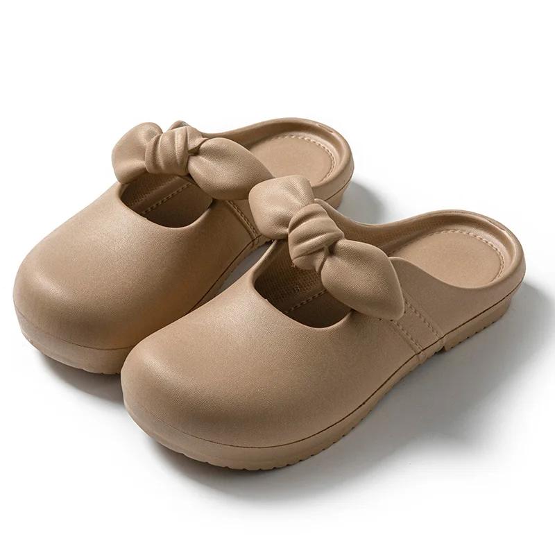 

Летние женские тапочки с бантом, модные туфли на толстой подошве, противоскользящие сандалии Baotou из ЭВА, пляжная обувь для отдыха на природе 38-39 темный кофе