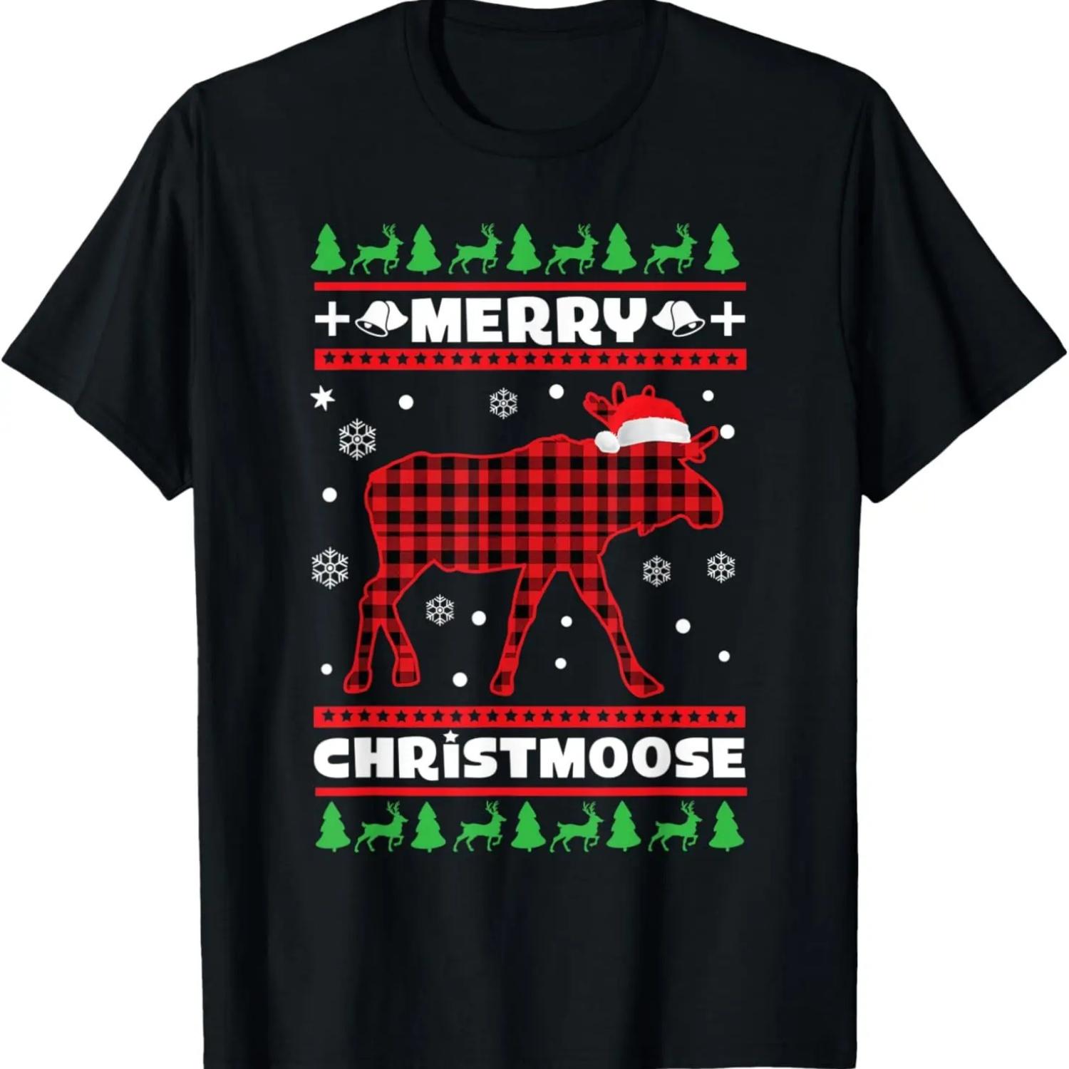 Merry Christmoose Family Pajamas Moose Ugly Christmas T-Shirt S чёрный