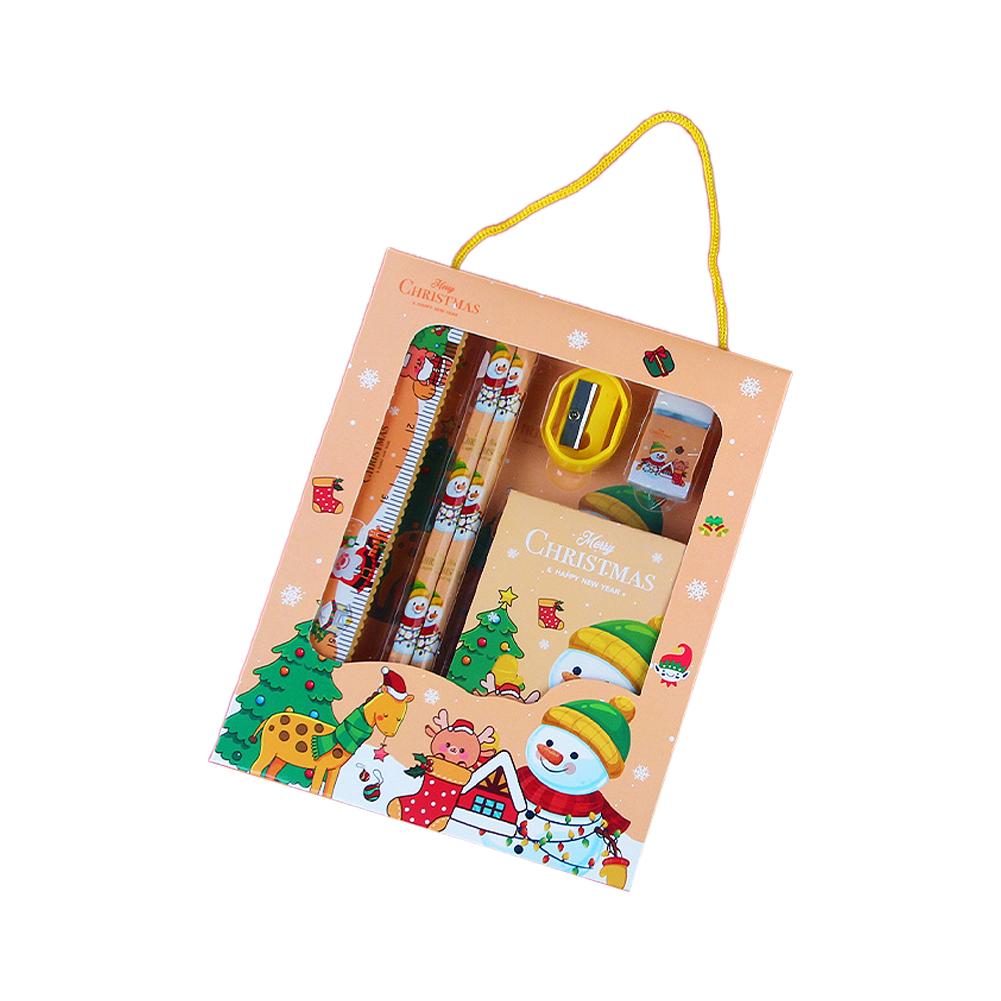 6Pcs Christmas Stationery Gift Set Christmas Party Favors Xmas Stationery Gift Include Cartoon Xmas Notebook Pencil Ruler Eraser
