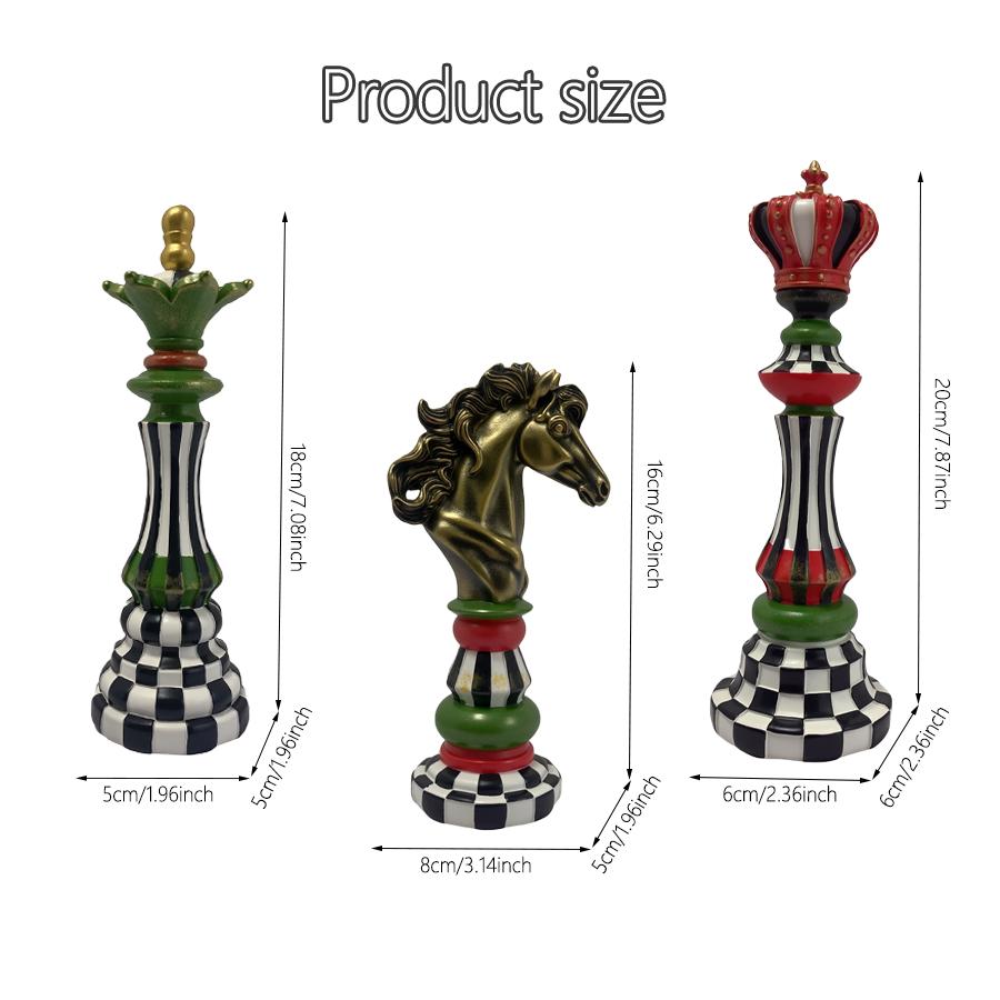 3pc International Chess Sculpture Decoration, Resin Chess Statue,  Chess Pieces Window Display Ornament, Creative Home Decor