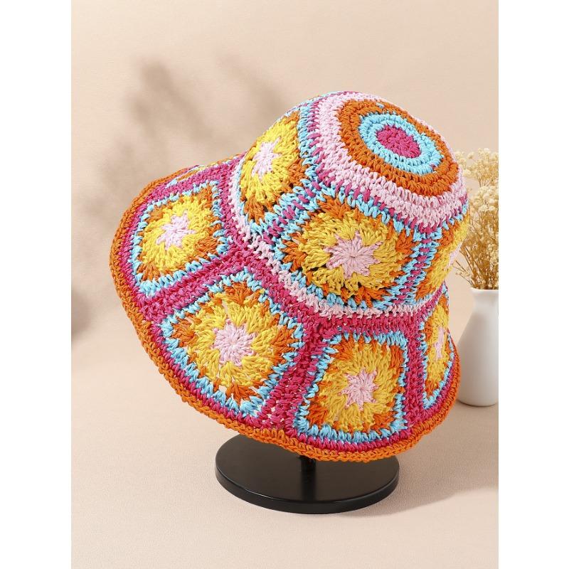 Small Fresh Flower Straw Hat Women's Summer Seaside Vacation Sunshade Sunscreen Hollow Face Small Bucket Hat