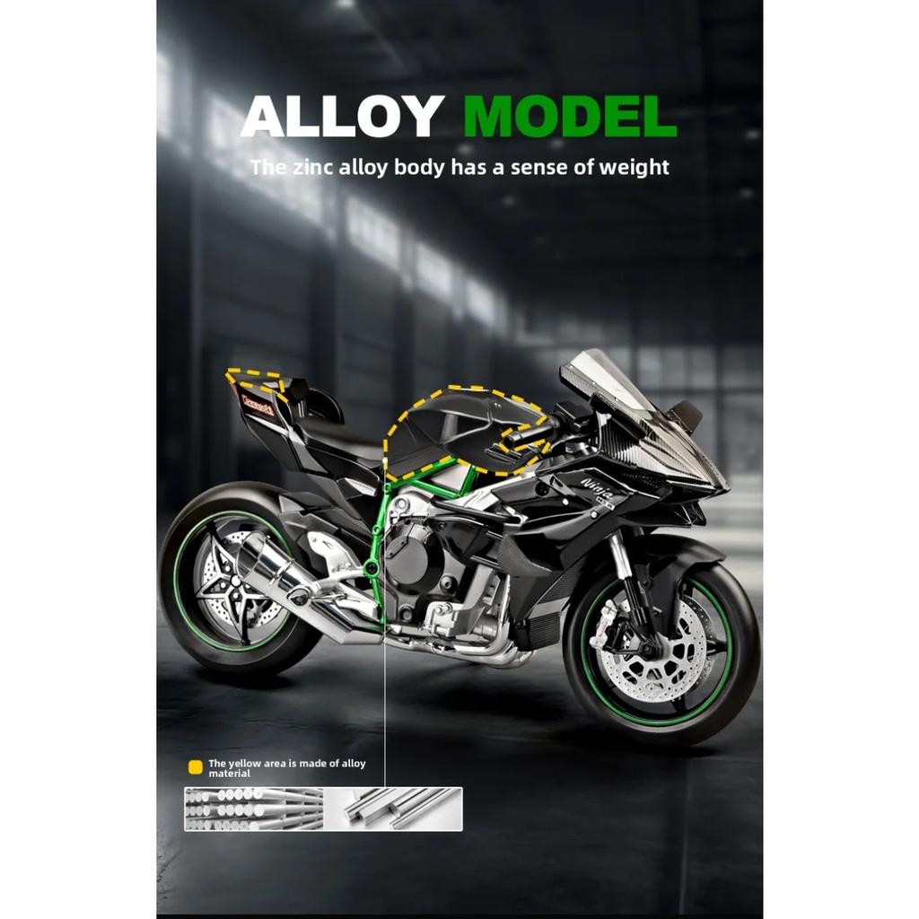Large Size 1/9 Kawasaki H2R Simulation Spray Motorcycle Model Toy Simulation Alloy Motorcycle Model Boy Car Collection Handmade Gift