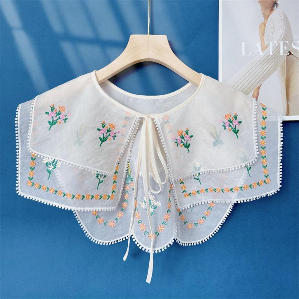 

Cape Lace Blouse False Collars Embroidery Doll Lapel Retro Flower Scarves Scarf Accessories