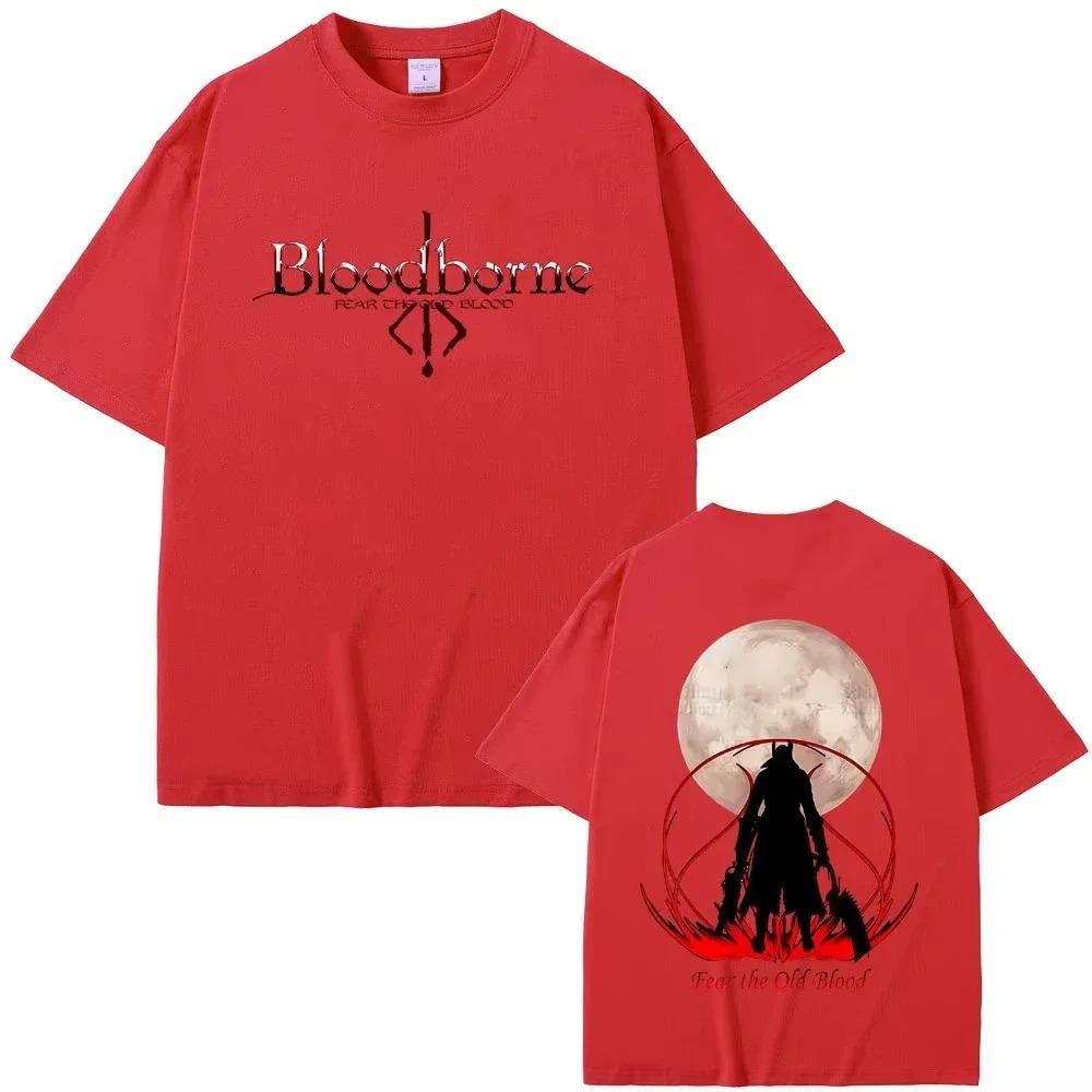Bloodborne Horror Hunter Ancient Blood Graphic TShirt Unisex Retro Cotton Casual Top Mens Streetwear Loose Crew Neck Short