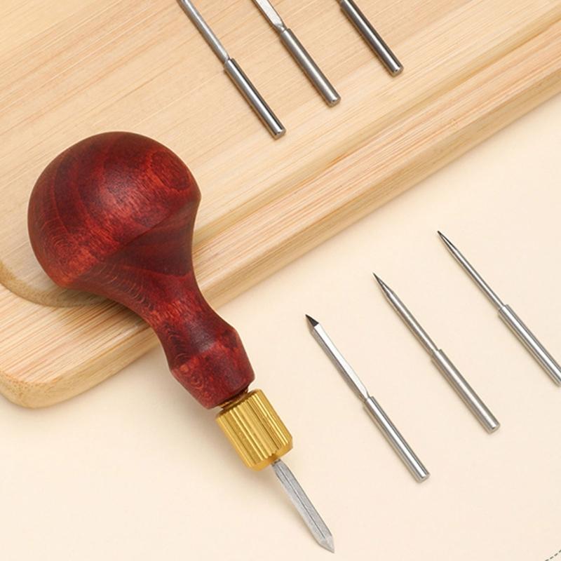 8 In 1 Leather Sewing Awl Wood Handle Leather Stitching Awl Leathercraft Hole Punch Tool for Leather Sewing Stitching