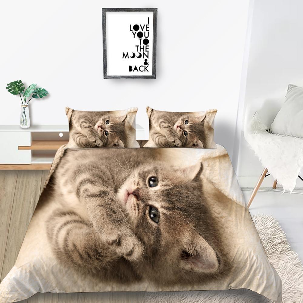 Cat Duvet Cover Set King Size Microfiber Cute Animal Print Girl Teen Kid Comforter Cover Lovely Kitty Series Pattern Bedding Set