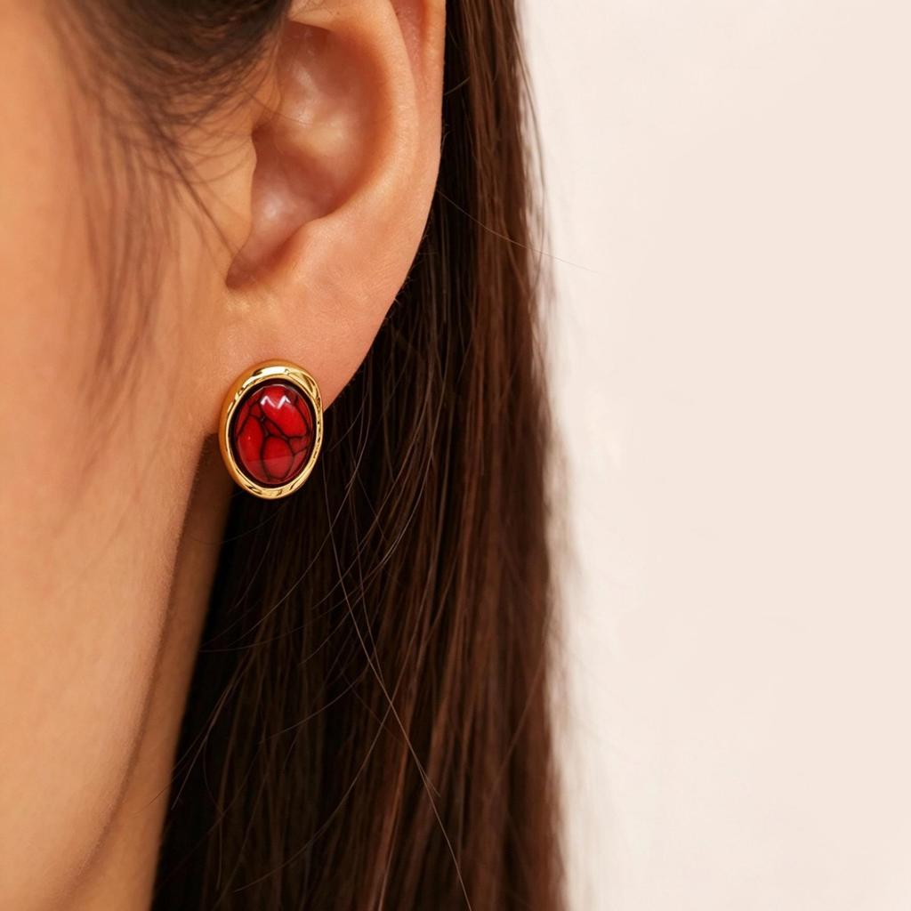 Retro Turquoise Stainless Steel Stud Earrings - Elegant & Unique Design for Women