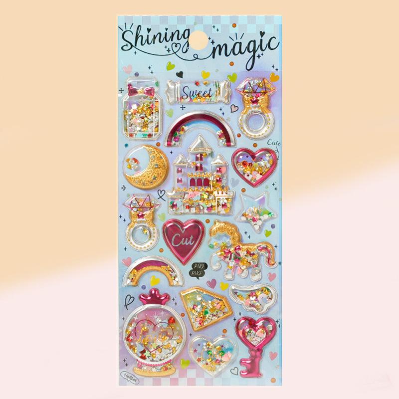 Cute Children's Stickers-Shiny Shaker Stickers for Girls Gold Foil Decoration Crystal Gem Stickers