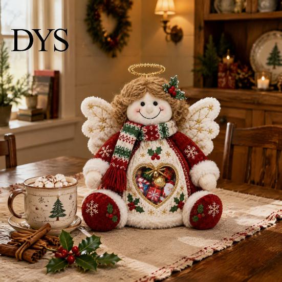 Soft Knitted Christmas Ornament Plush Snack Bag, Clear Heart Window Storage Doll with Back Zipper, Holiday Candy Cookie Gift Home Decor Holder,
