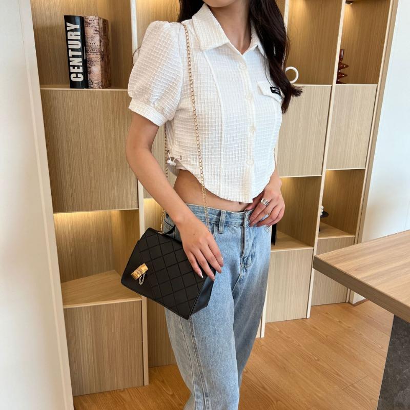 Geprägte kleine quadratische Tasche, Damentasche, neue Herbst-Damenkette, karierte Mini-Tasche, Handtasche, Schultertasche, Umhängetasche