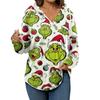 Women's Fashion Hoodies V Neck Long Sleeve Christmas Printed Drawstring Casual Loose Pullover Tops