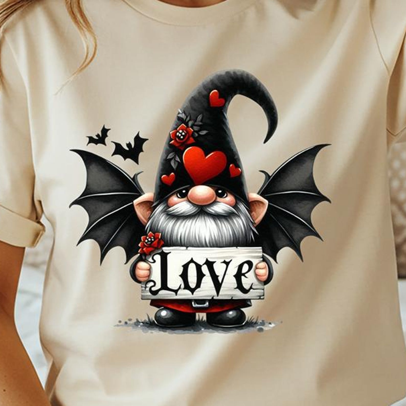 Gothic Valentine Gnome T-Shirt: Dark Love Fantasy Tee 2XL