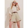 Women's Beige Straw Knit Belted Gabardine Shorts Alc-x10271