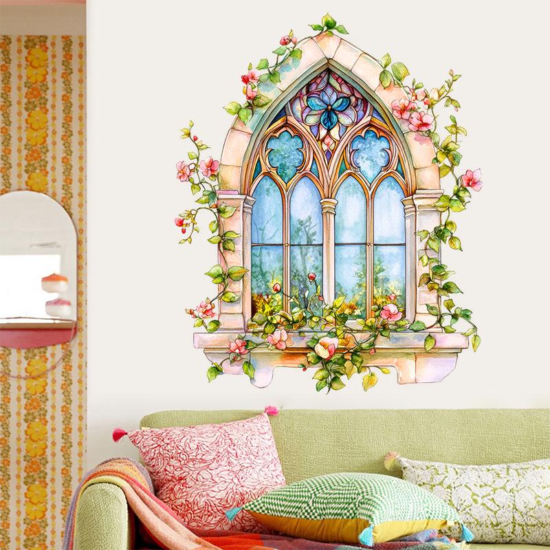 3D Fake Window Wall Sticker Self Adhesive Window Sill Flower Butterfly Decal for Living Room Bedroom Decoration Home Decor