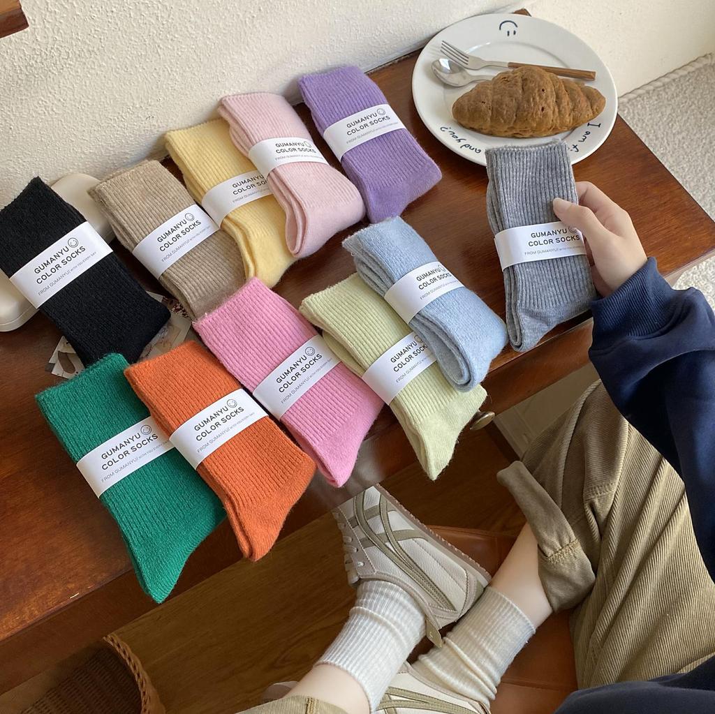 Women's Korean-Style Mid-Tube Cashmere Socks - Autumn/Winter Thick Warm Velvet Pile Wool
