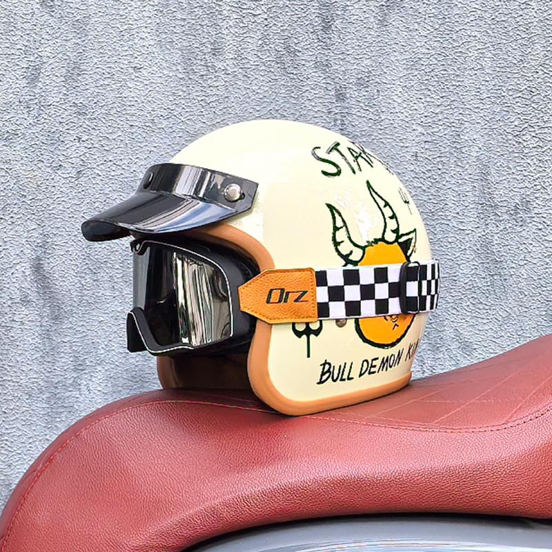 Retro Halb-Open Motorradhelm Cross-Country Motorradzubehör Motorradhelm 3/4 Retro-Helm im Winter