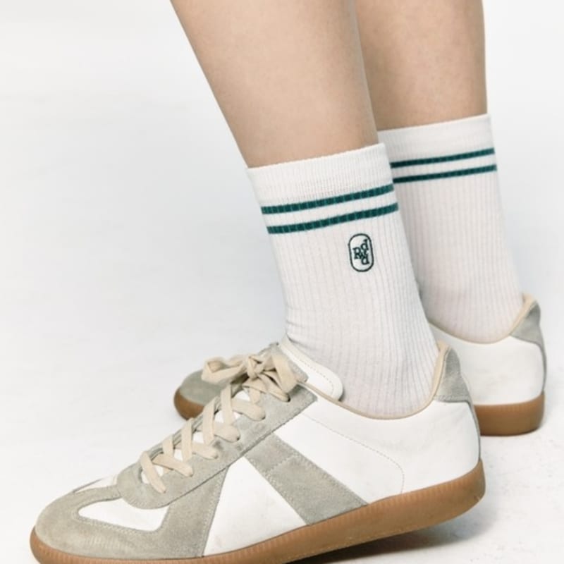 DEPOUND Two Stripe Socks (2P) - Beige/green